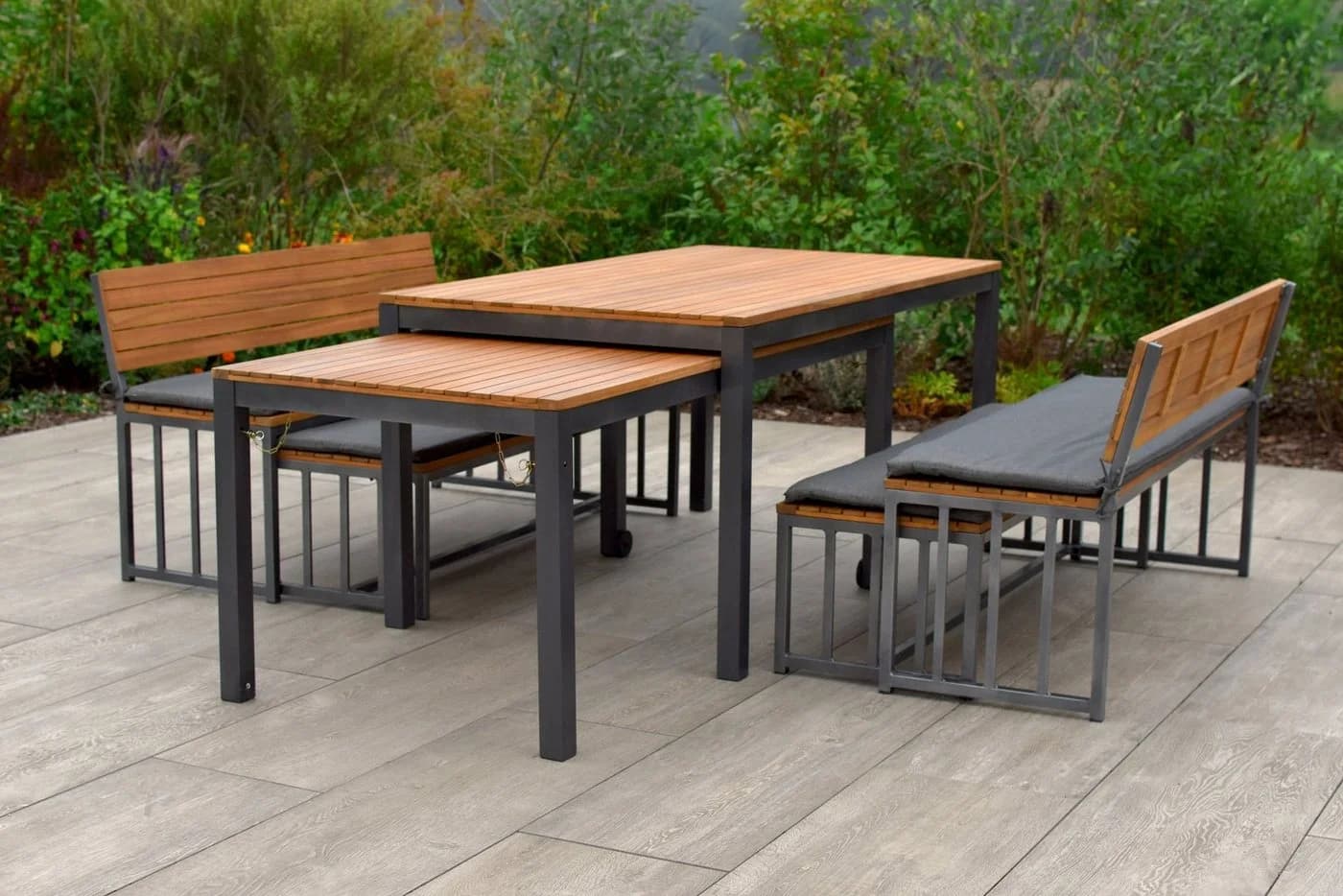 MERXX Milos Garten-Essgruppe 10-tlg. Ausziehbar Akazie Aluminium Braun Grau - Bild 3