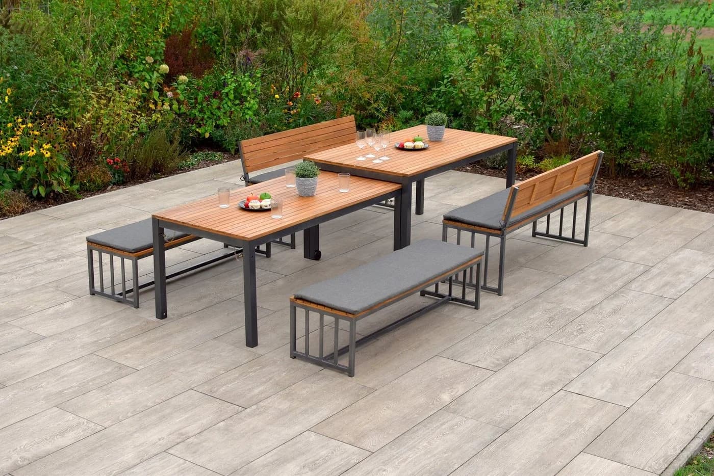 MERXX Milos Garten-Essgruppe 10-tlg. Ausziehbar Akazie Aluminium Braun Grau - Bild 4