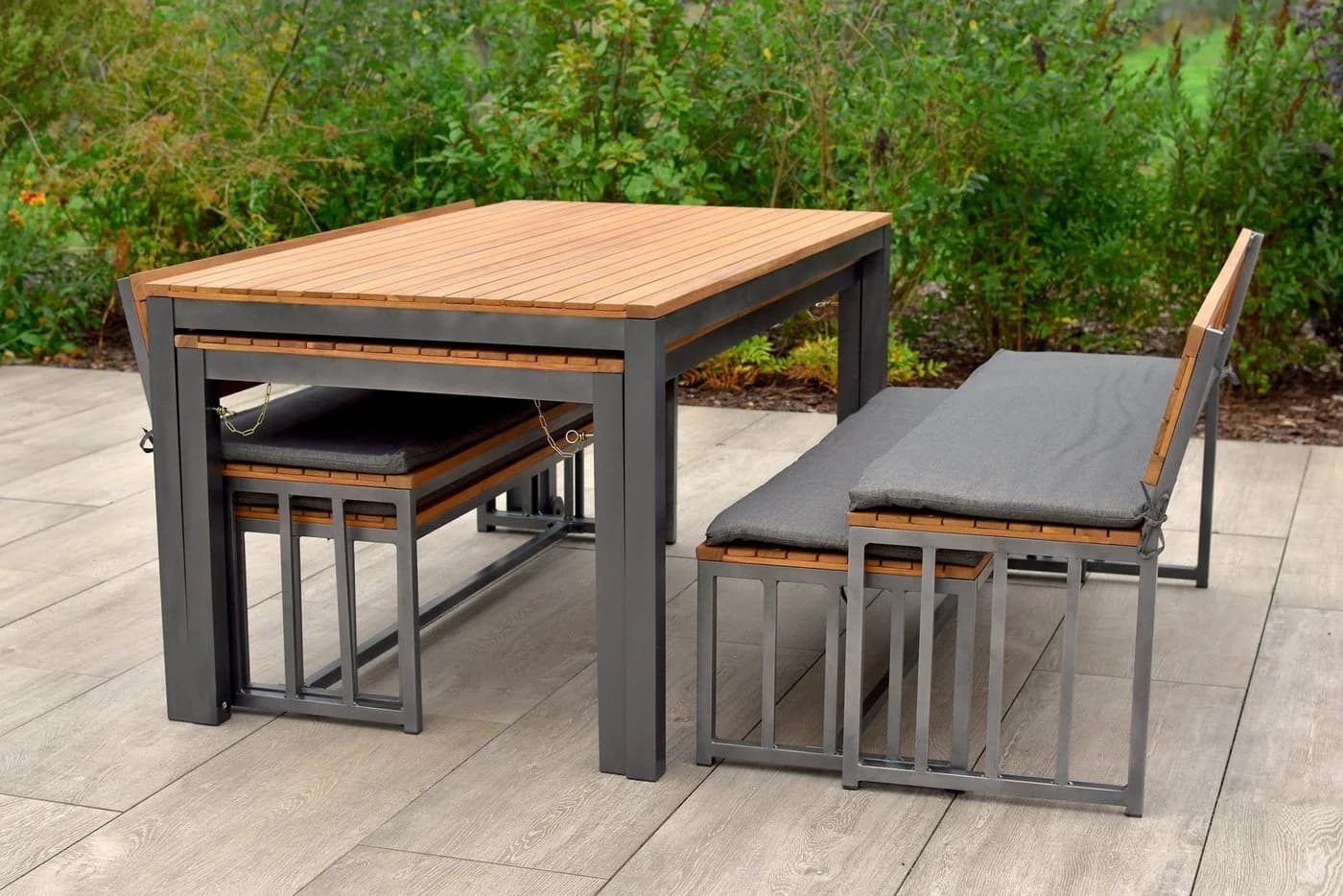 MERXX Milos Garten-Essgruppe 10-tlg. Ausziehbar Akazie Aluminium Braun Grau - Bild 5