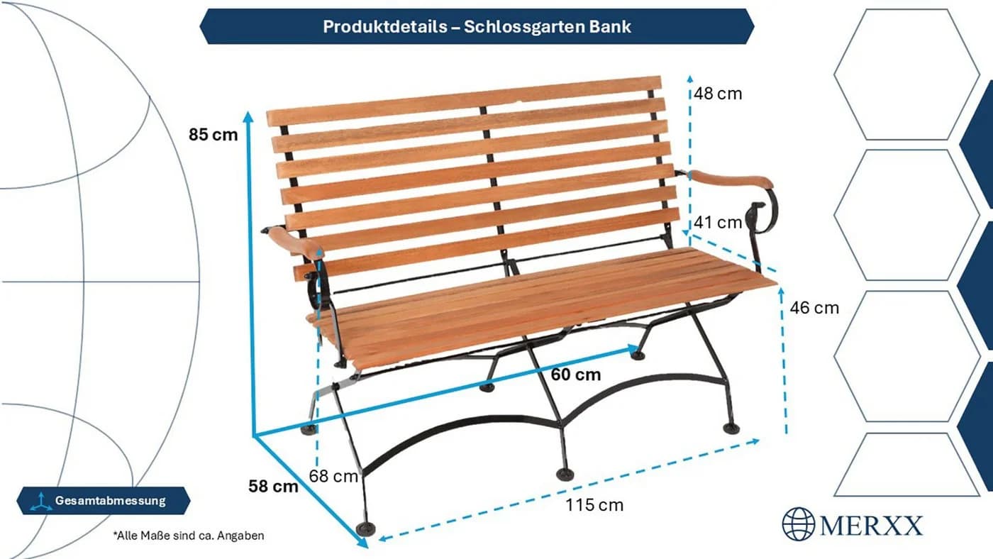 Merxx Gartenbank Schlossgarten 2-Sitzer Klappbank Braun/Anthrazit - Bild 5