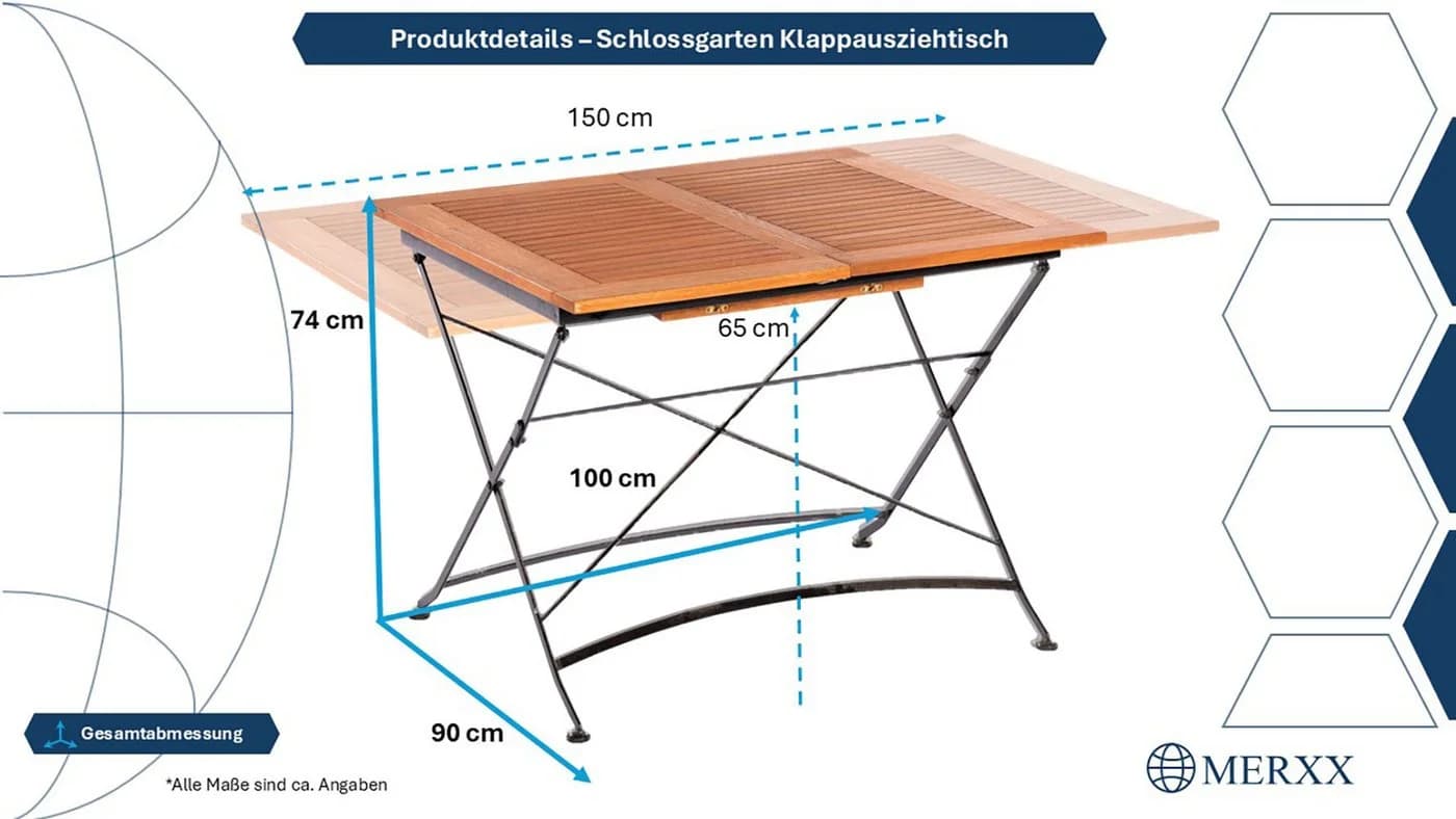 MERXX Gartentisch Schlossgarten Klappausziehtisch Schwarz Braun Eukalyptus - Bild 5