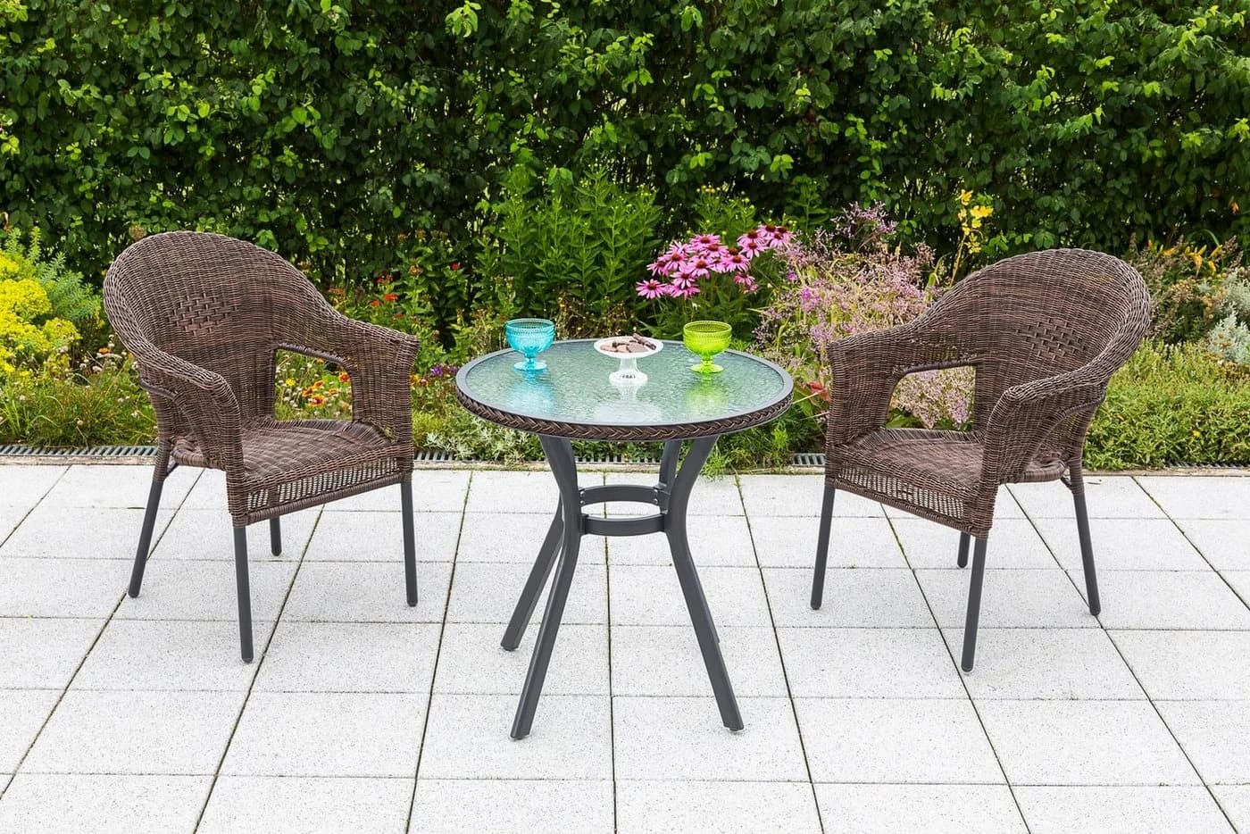MERXX Gartensessel Ravenna 2er Set Polyrattan Stapelbar Braun - Bild 3