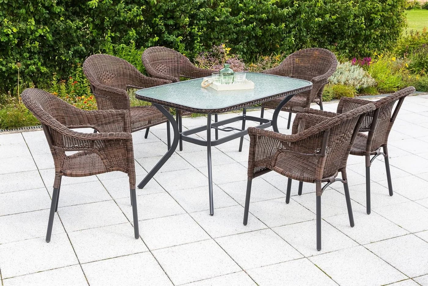 Gartentisch aus Sicherheitsglas und Aluminium, braun, rechteckig