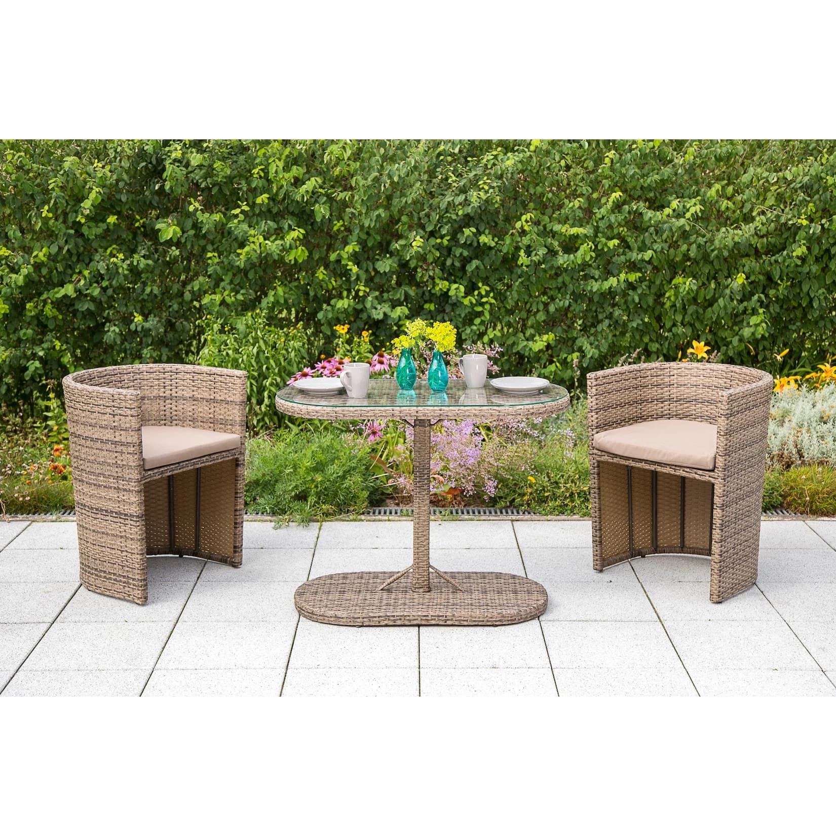 Merxx Ancona Balkonset 3-tlg. Beige Natur Poly Rattan