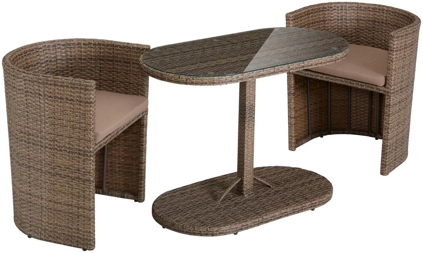 Merxx Ancona Balkonset 3-tlg. Beige Natur Poly Rattan - Bild 2