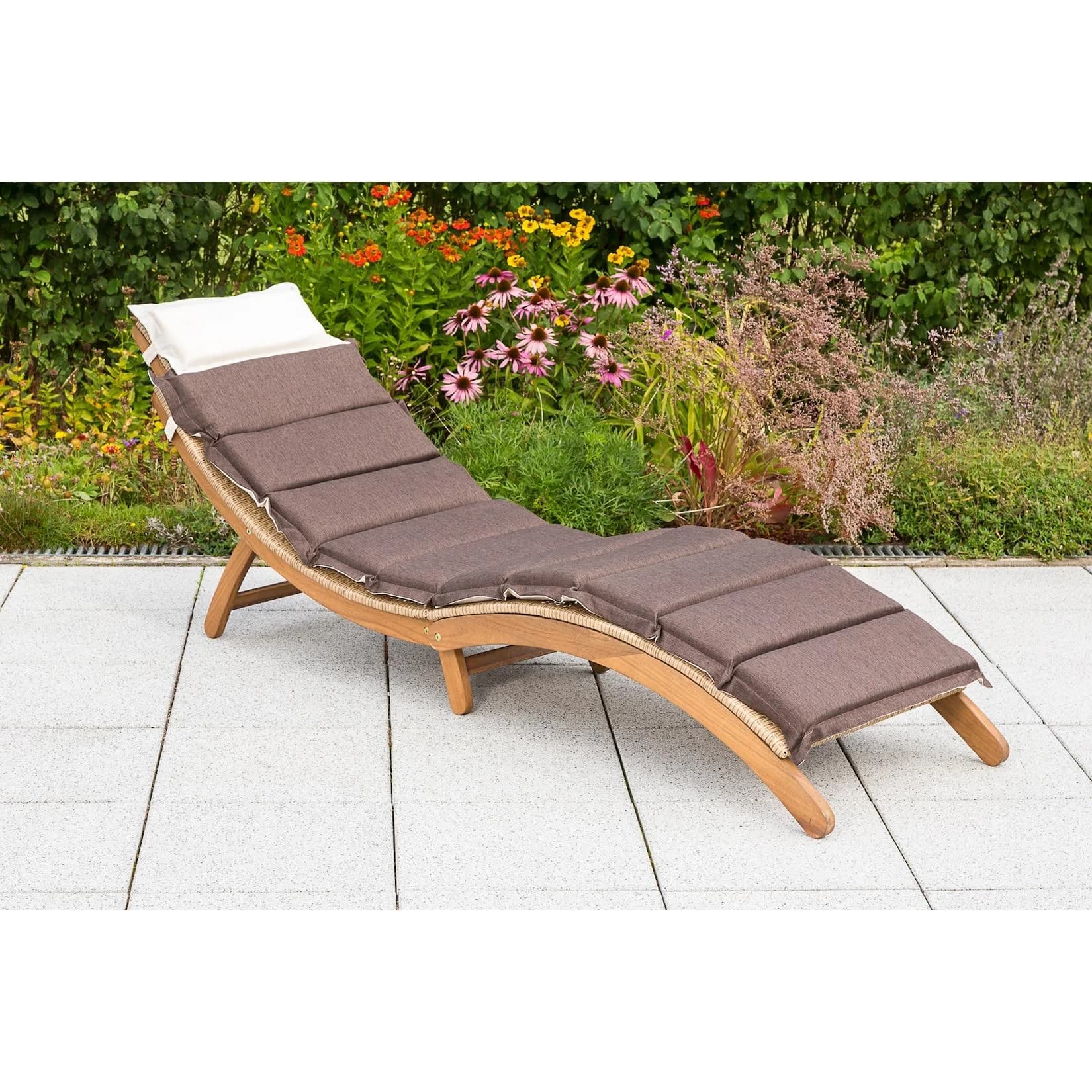 Gartenliege MERXX "Capri" Beige/Grau Polyrattan Akazie Klappbar