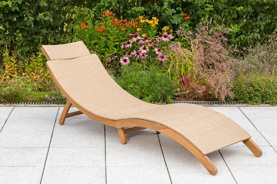 Gartenliege MERXX "Capri" Beige/Grau Polyrattan Akazie Klappbar - Bild 4