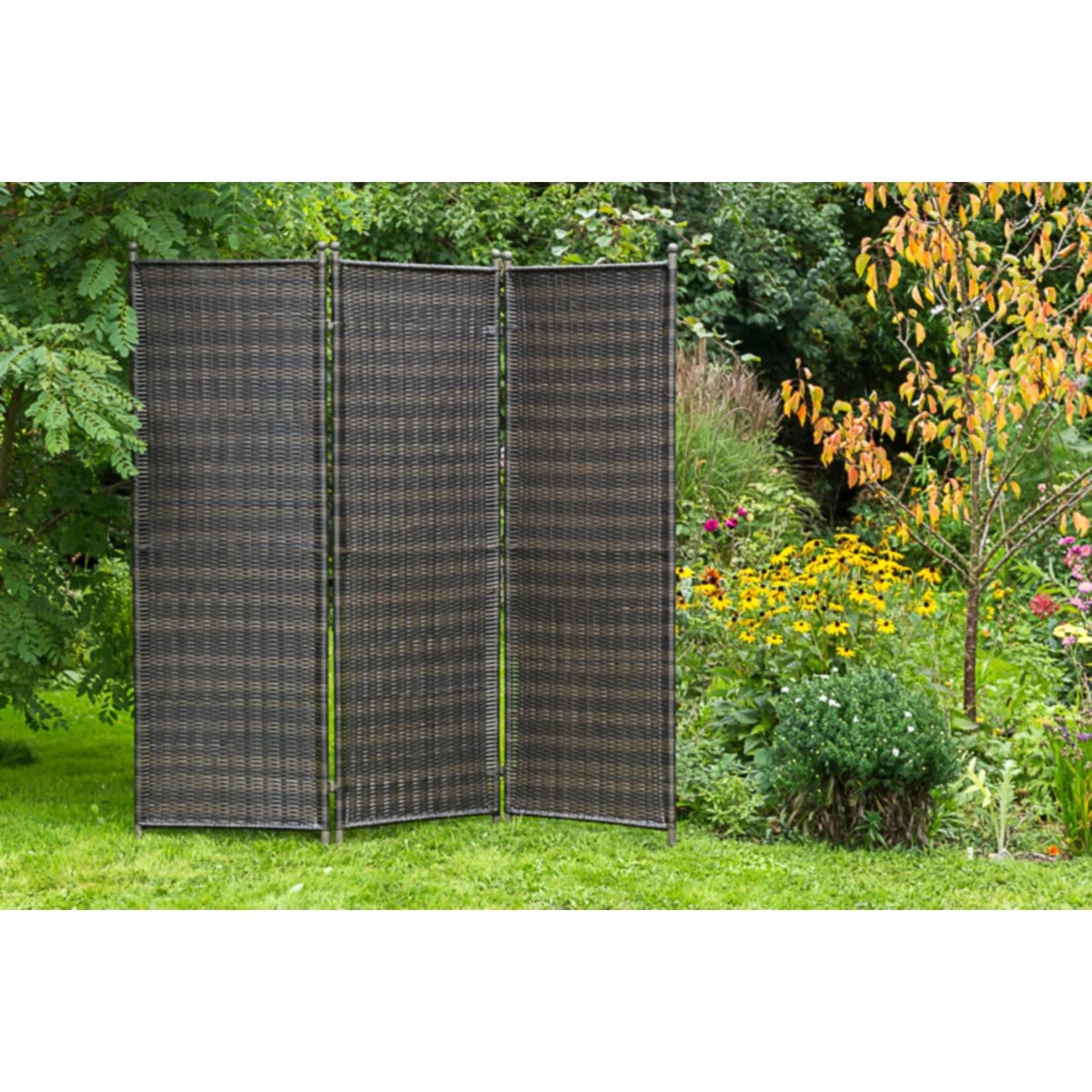 Merxx Paravent Geflecht Braun 3-teilig Stahl Poly Rattan