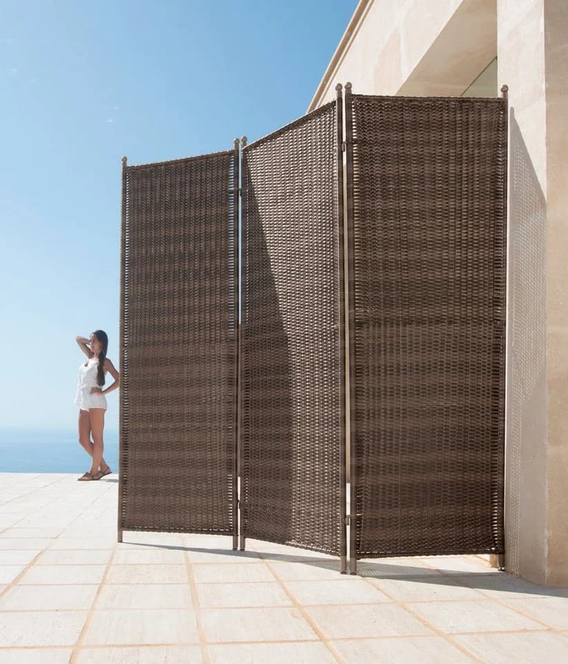 Merxx Paravent Geflecht Braun 3-teilig Stahl Poly Rattan - Bild 2