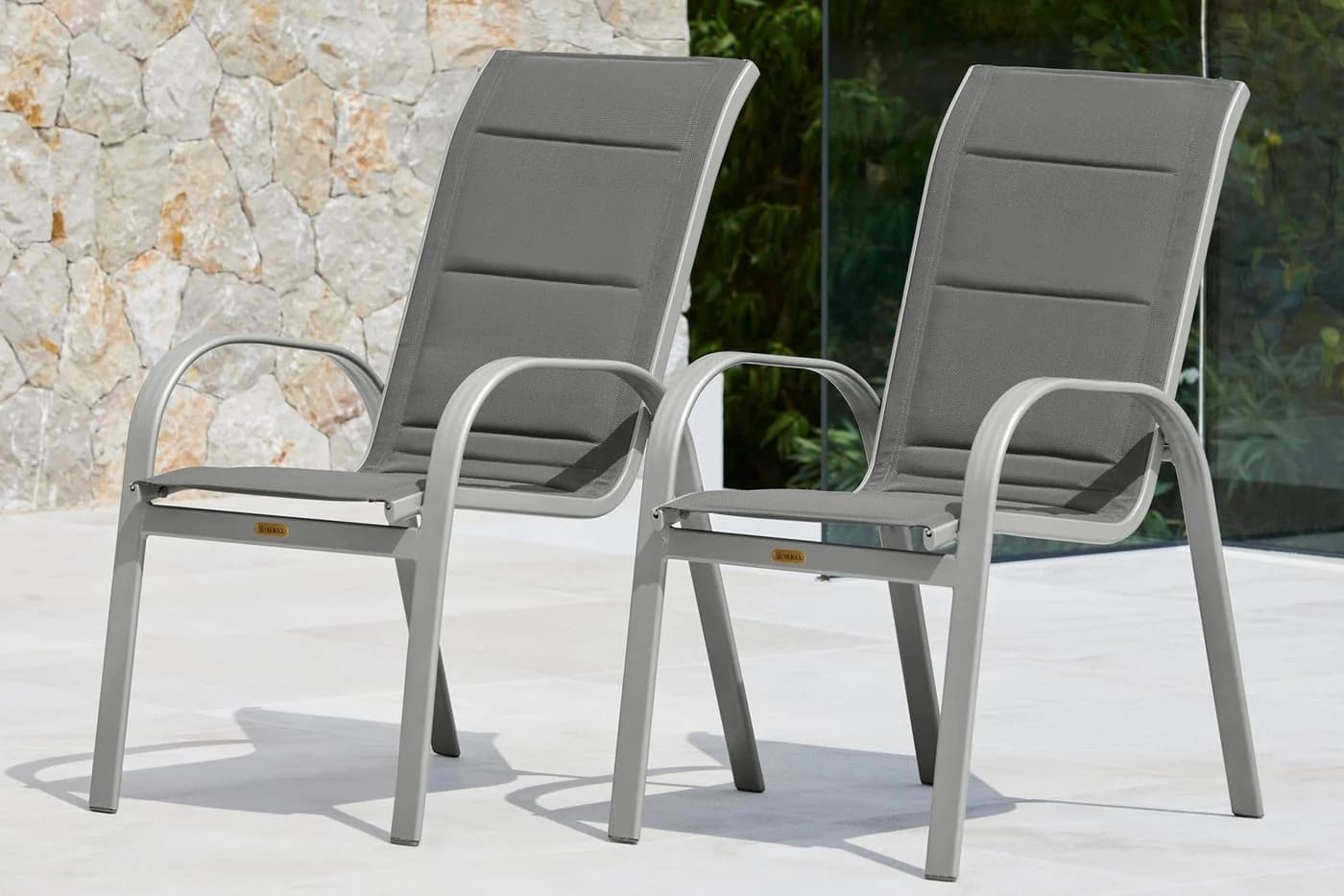 MERXX Stapelstuhl Amalfi Deluxe 2er Set Grau Aluminium Polyester - Bild 2