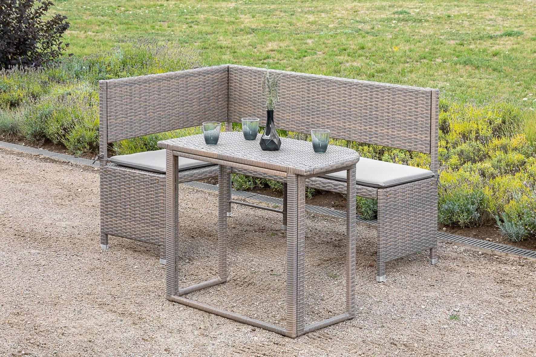 Merxx Balkonset Grau Beige Poly Rattan Eckbank mit Tisch - Bild 3