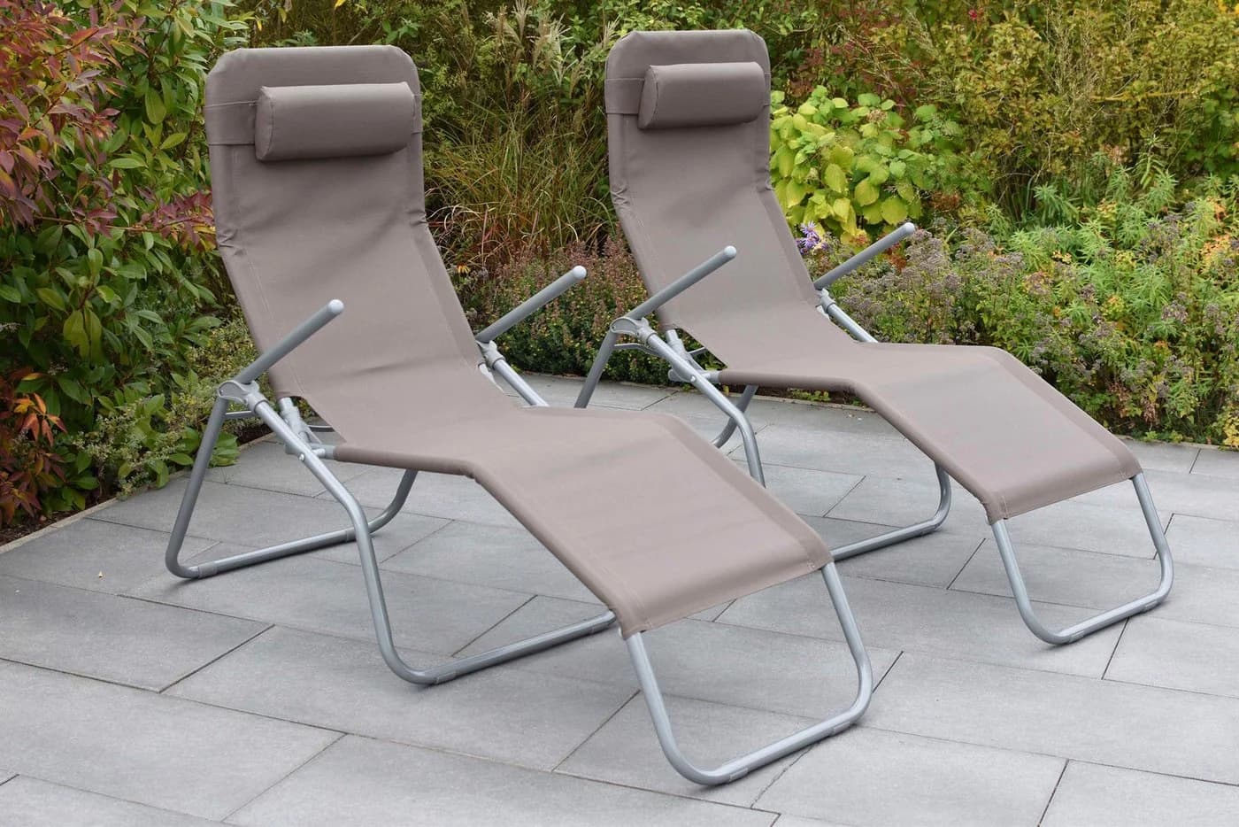 MERXX Wellnessliege XXL 2er Set Taupe Stahl