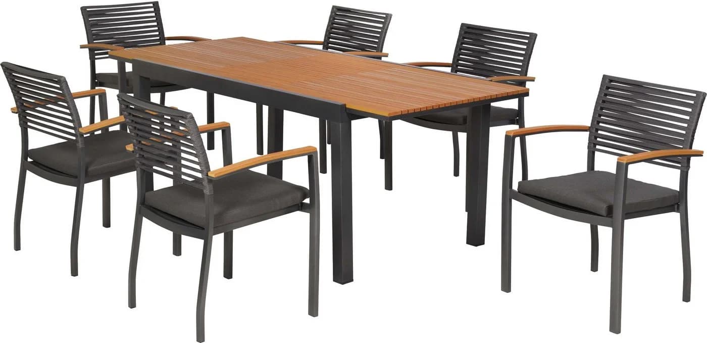 MERXX Garten-Essgruppe Parella 13-tlg. Grau Aluminium Stapelsessel Ausziehtisch - Bild 2