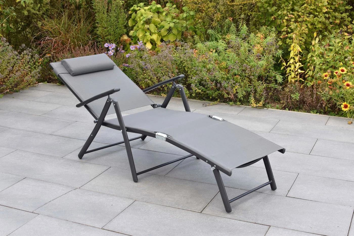 MERXX Gartenliege Deckchair zusammenklappbar 4-fach verstellbar inkl. Kopfkissen - Bild 5