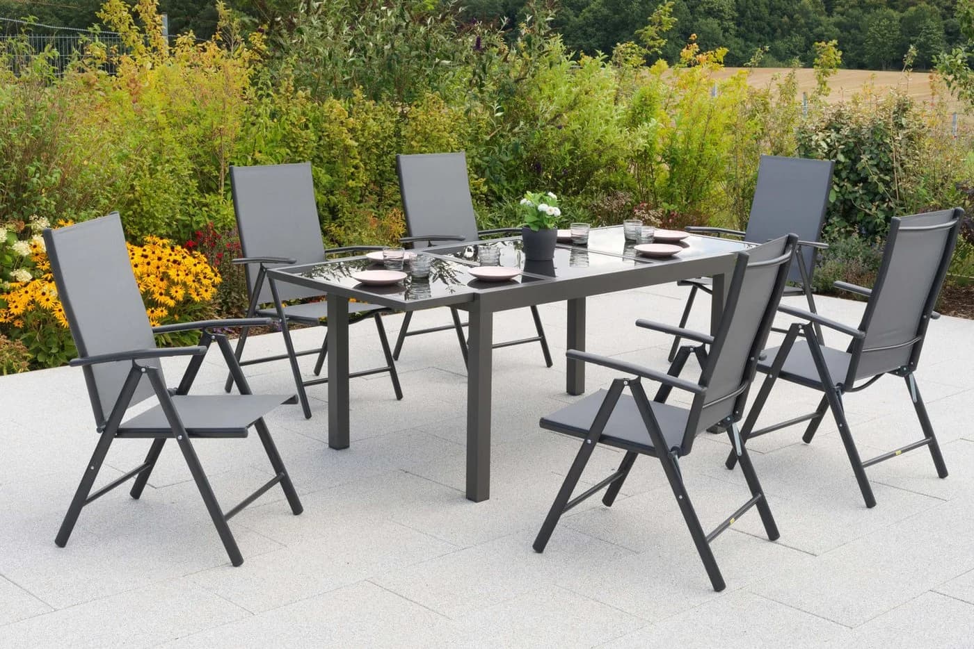 MERXX Garten-Essgruppe Amalfi 7-tlg. Grau Aluminium