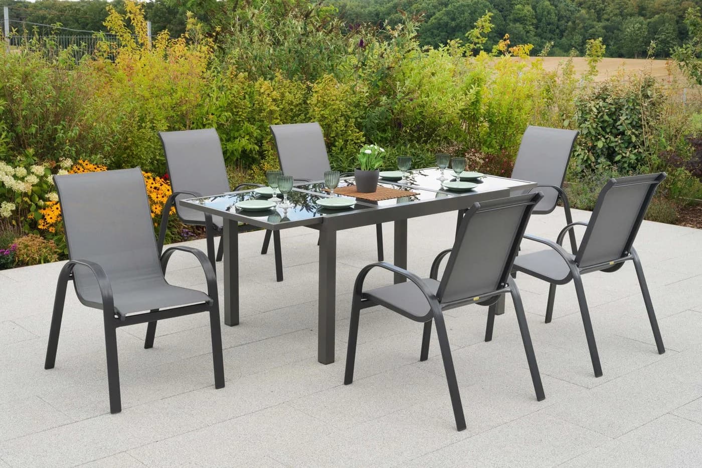 MERXX Garten-Essgruppe Amalfi 7-tlg. Grau Aluminium