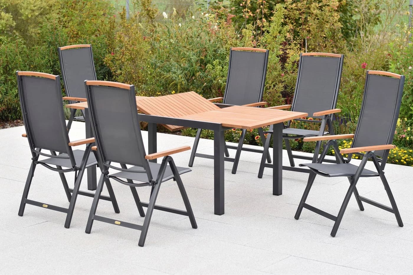 MERXX Garten-Essgruppe Siena 7-tlg. inkl. 6 Klappsessel, 1 Ausziehtisch