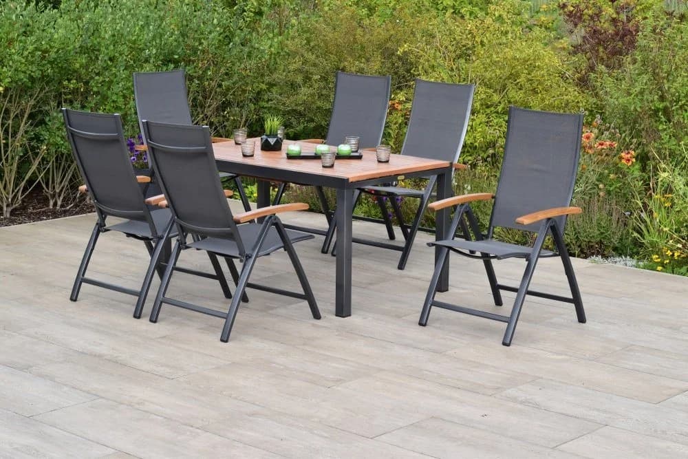 MERXX Garten-Essgruppe Toblino 7-tlg. Grau Aluminium Akazienholz