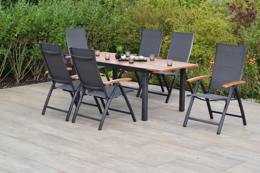 MERXX Garten-Essgruppe Toblino 7-tlg. Grau Aluminium Akazienholz - Bild 2