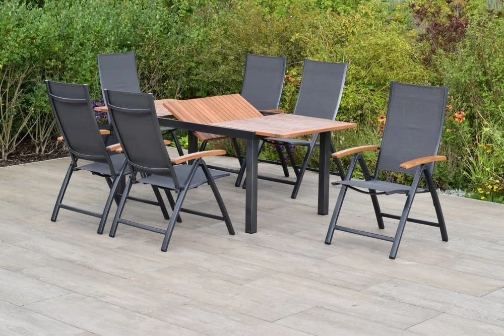 MERXX Garten-Essgruppe Toblino 7-tlg. Grau Aluminium Akazienholz - Bild 3