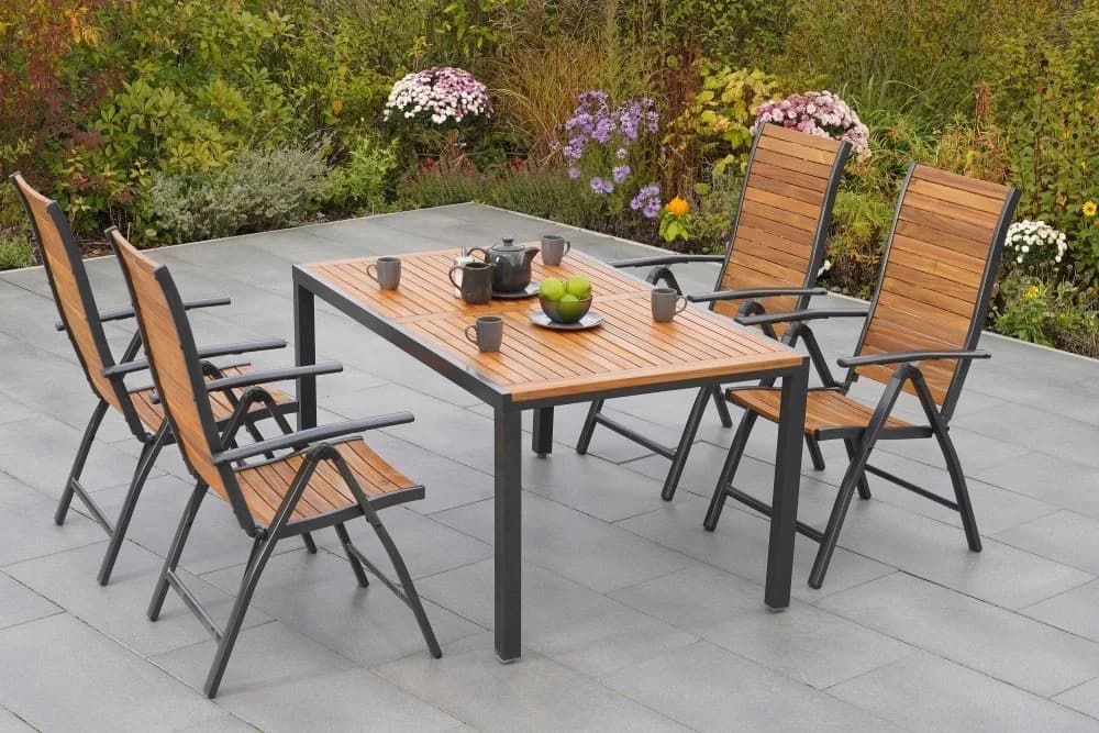 MERXX Garten-Essgruppe Santorin 5-tlg. Aluminium Akazienholz Grau/Braun - Bild 2