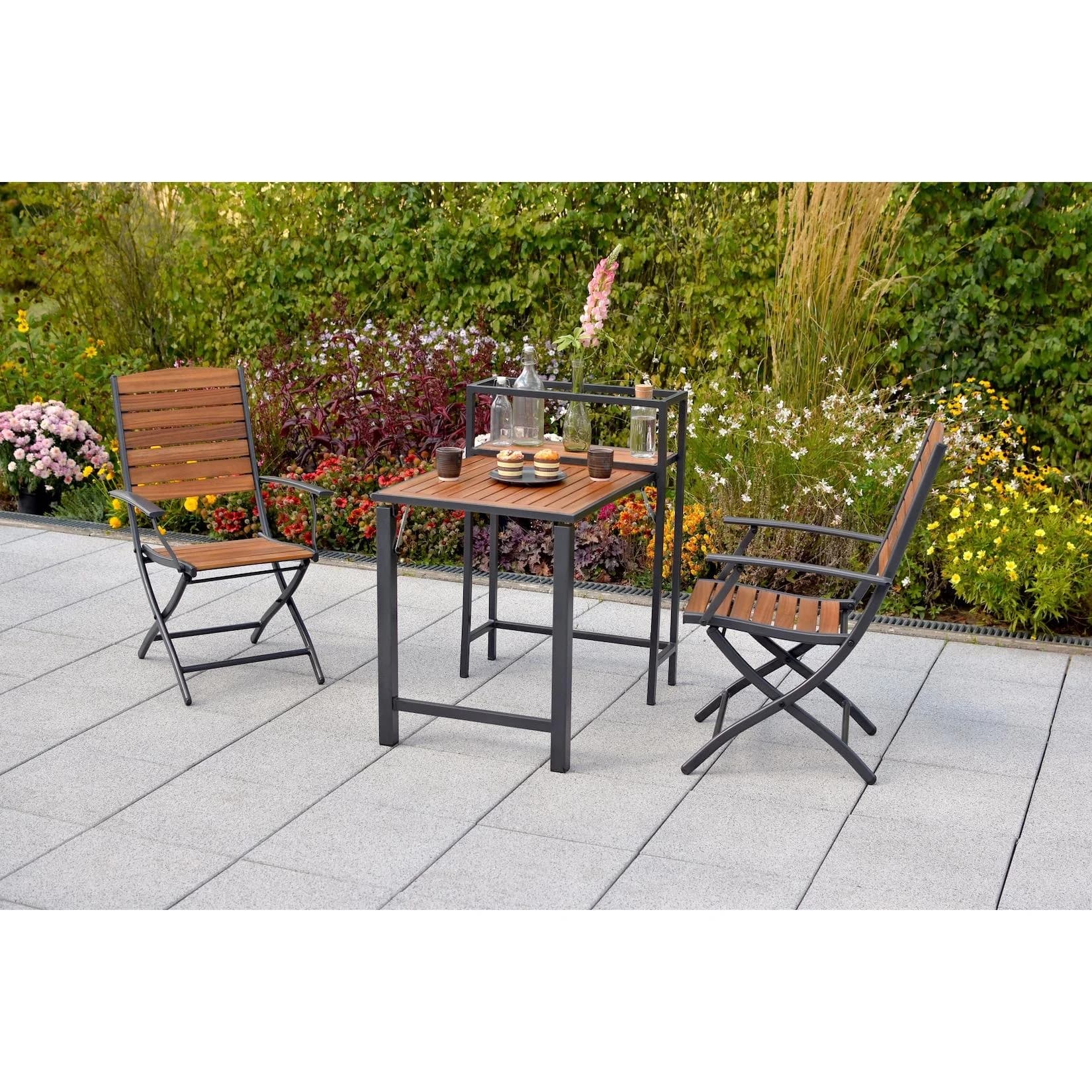 MERXX Santorin Balkonset 3-tlg. Grau/Natur Aluminium Akazie