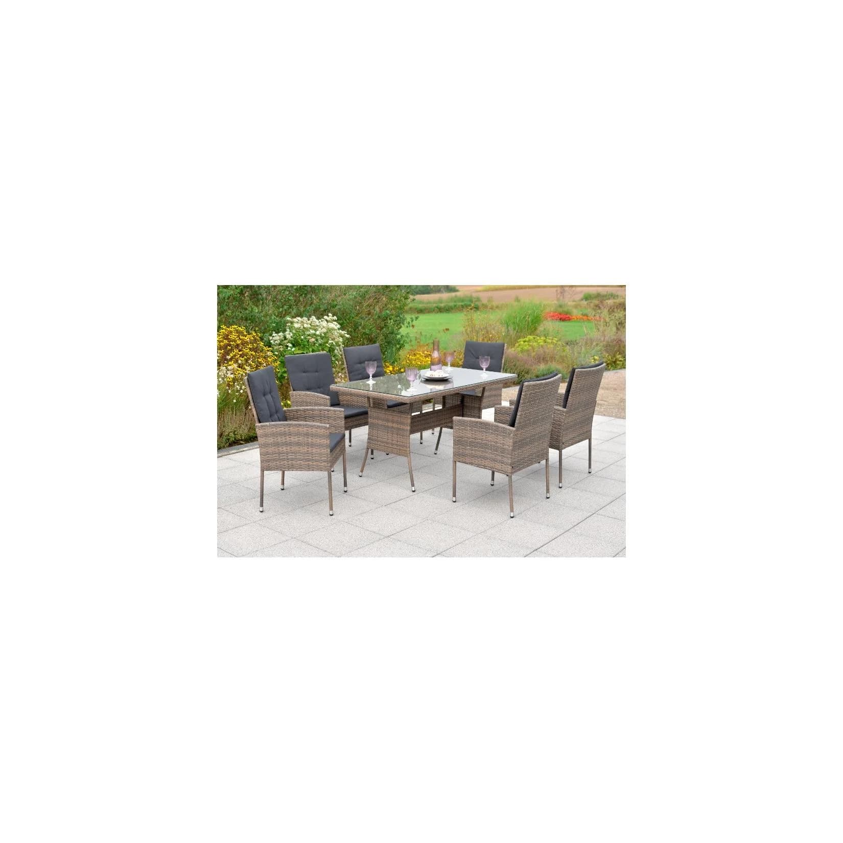 Merxx Menorca Garten-Essgruppe 19tlg. 6 Sessel mit Kissen