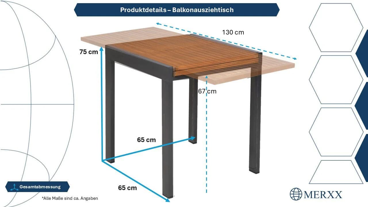 Gartentisch MERXX Ausziehbar Aluminium Akazie Grau Braun - Bild 4
