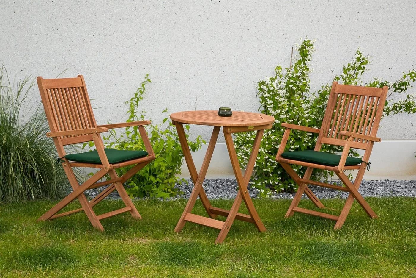 Balkonset aus Polyester, Polyurethan und Eukalyptusholz