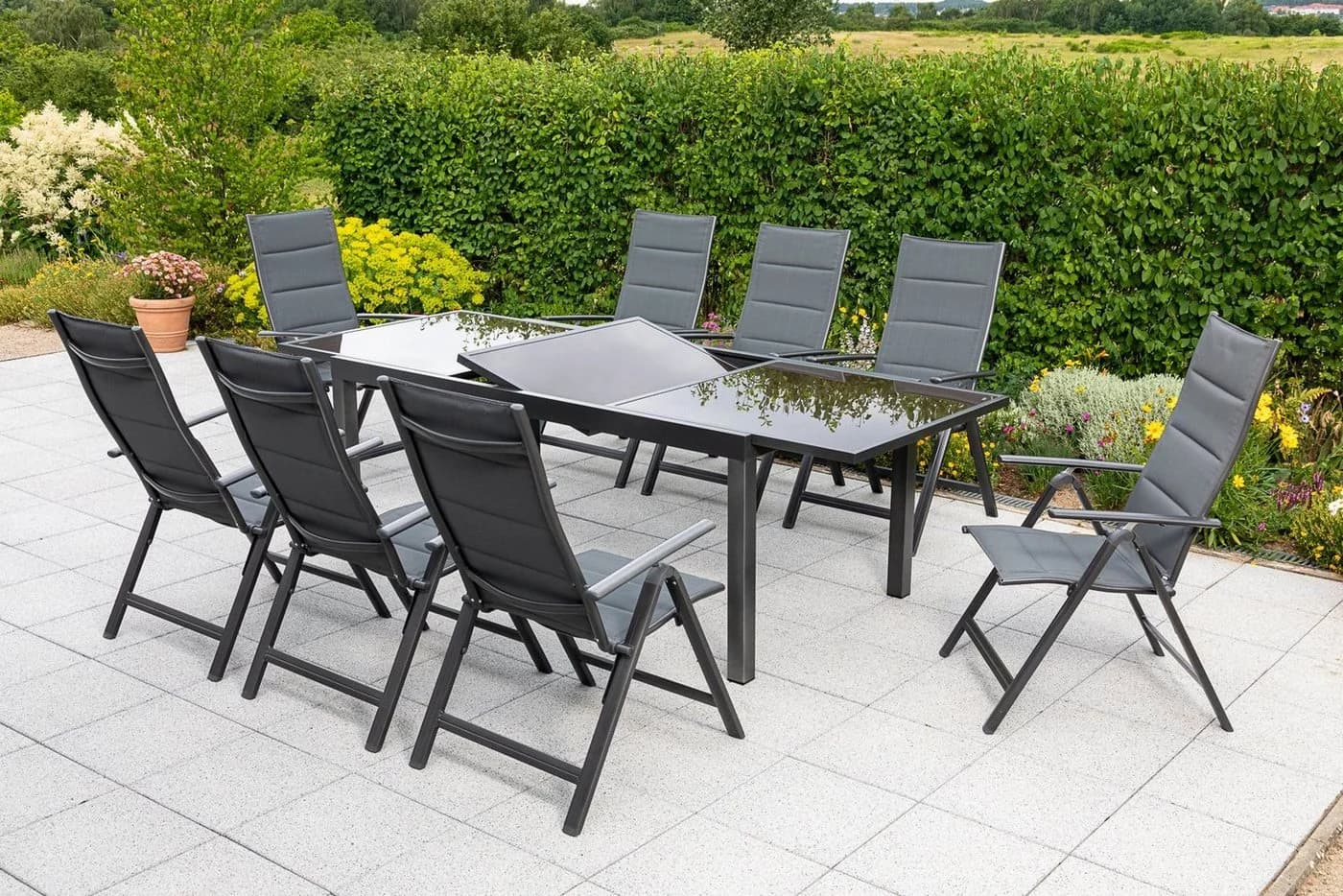 MERXX Garten-Essgruppe Taviano 9-tlg. 8 Klappsessel 5-fach verstellbar Ausziehtisch - Bild 2