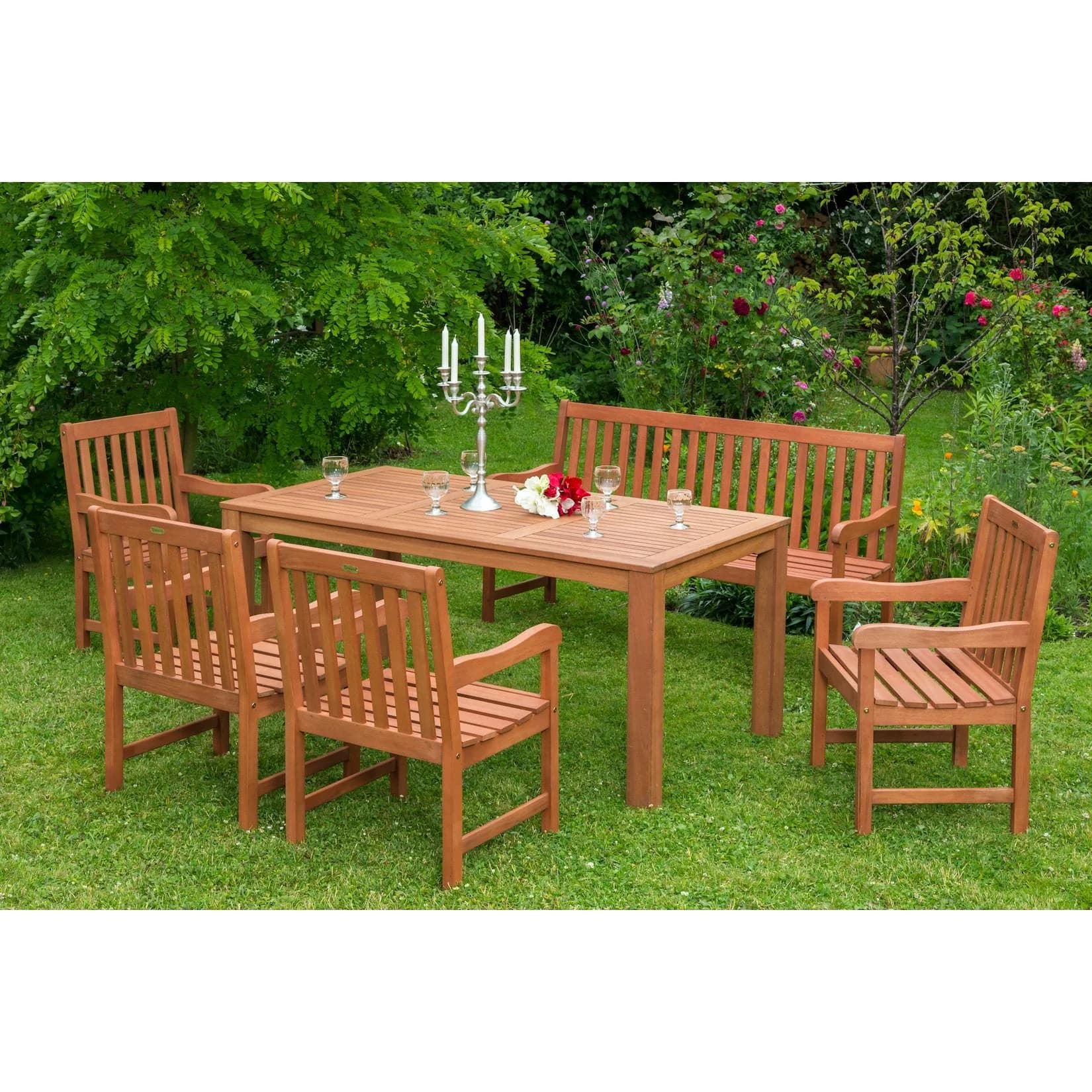 MERXX Santos Garten-Essgruppe 6-tlg. Beige Natur Holzwerkstoff