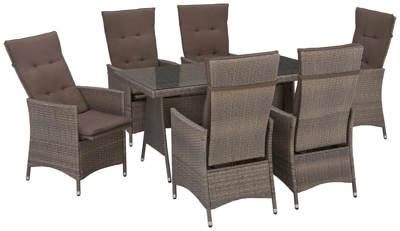 MERXX Garten-Essgruppe Valencia 6-tlg. Taupe/Braun Poly Rattan - Bild 3