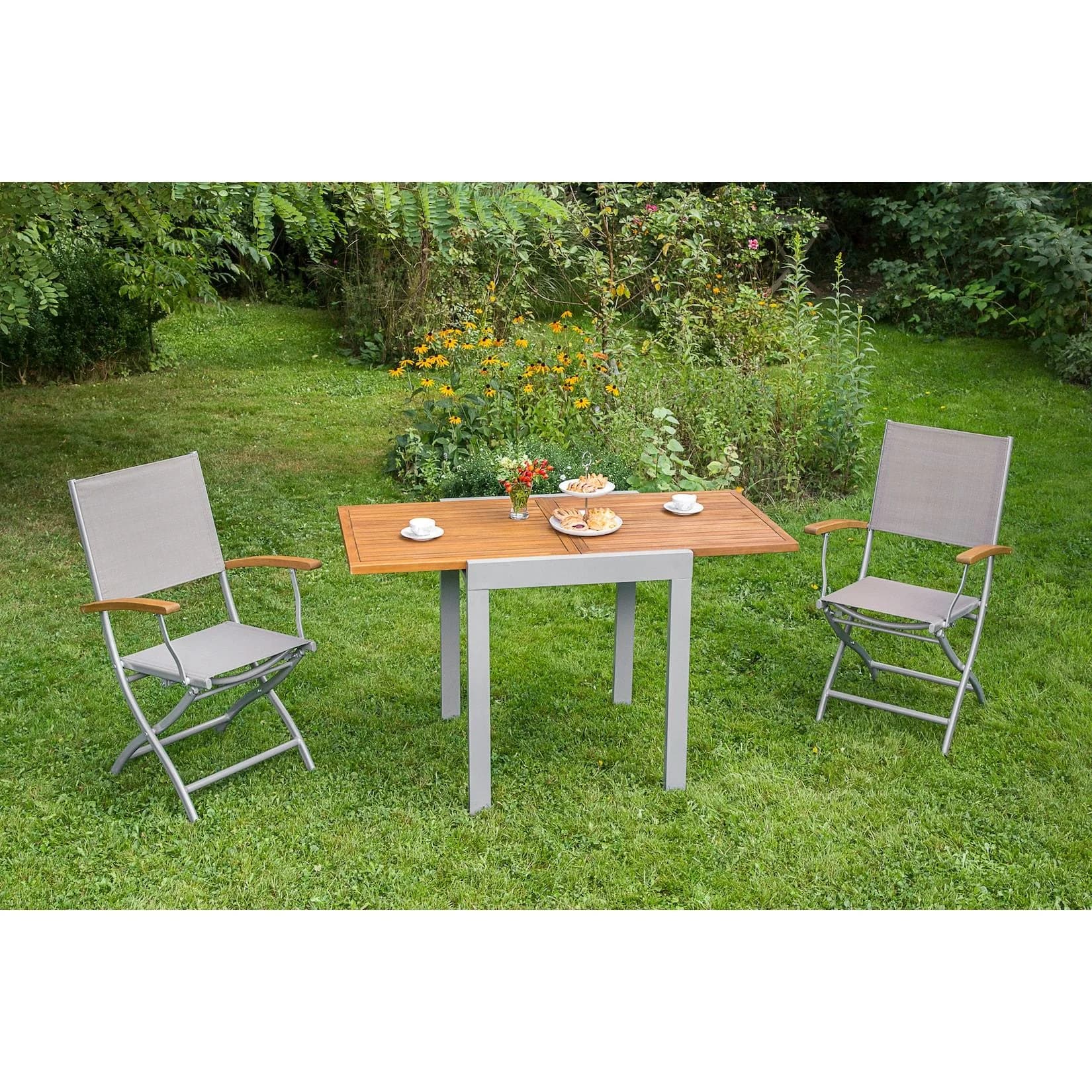 MERXX Naxos Balkonset 3-tlg. mit ausziehbarem Tisch Beige