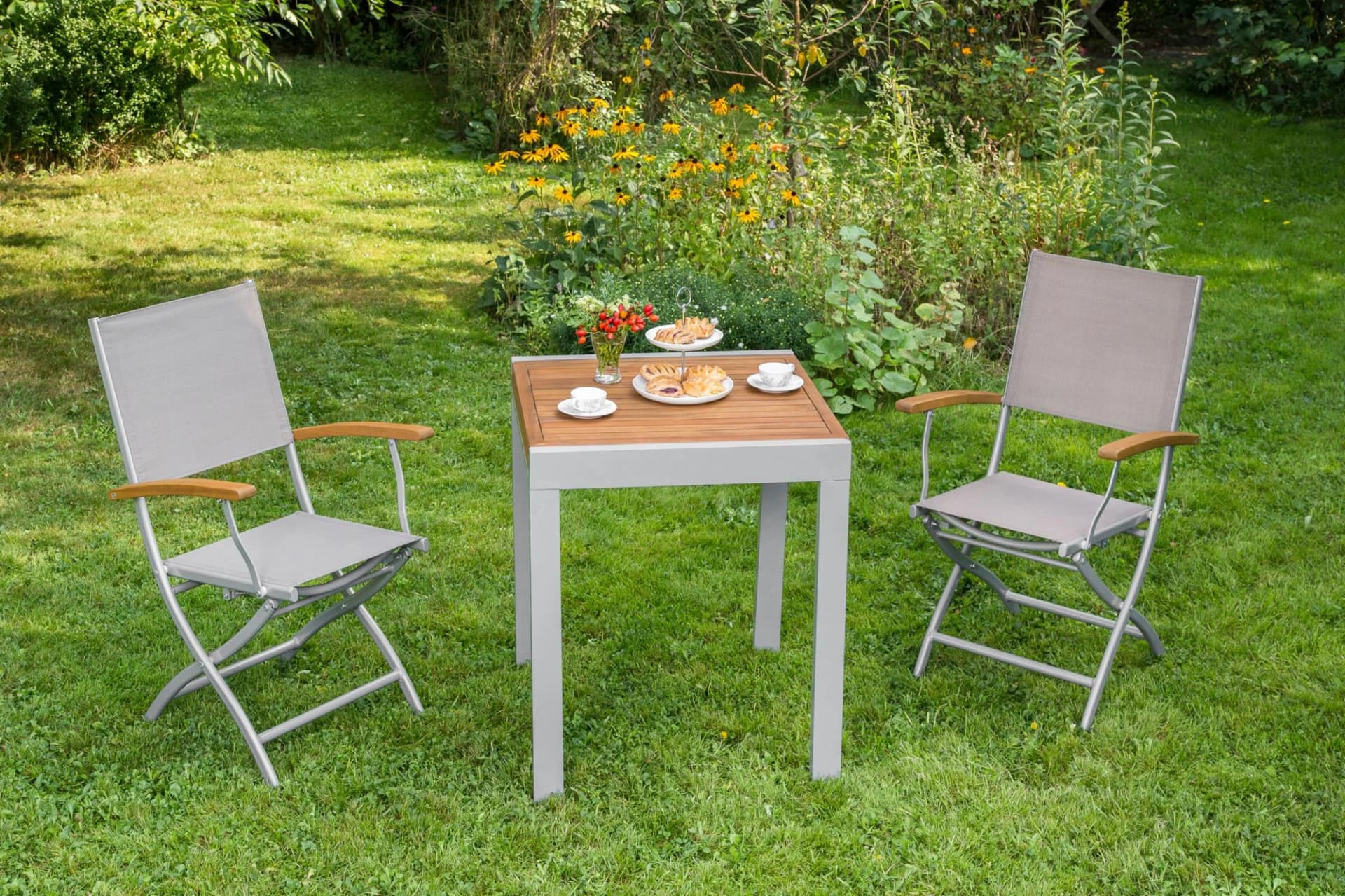 MERXX Naxos Balkonset 3-tlg. mit ausziehbarem Tisch Beige - Bild 3