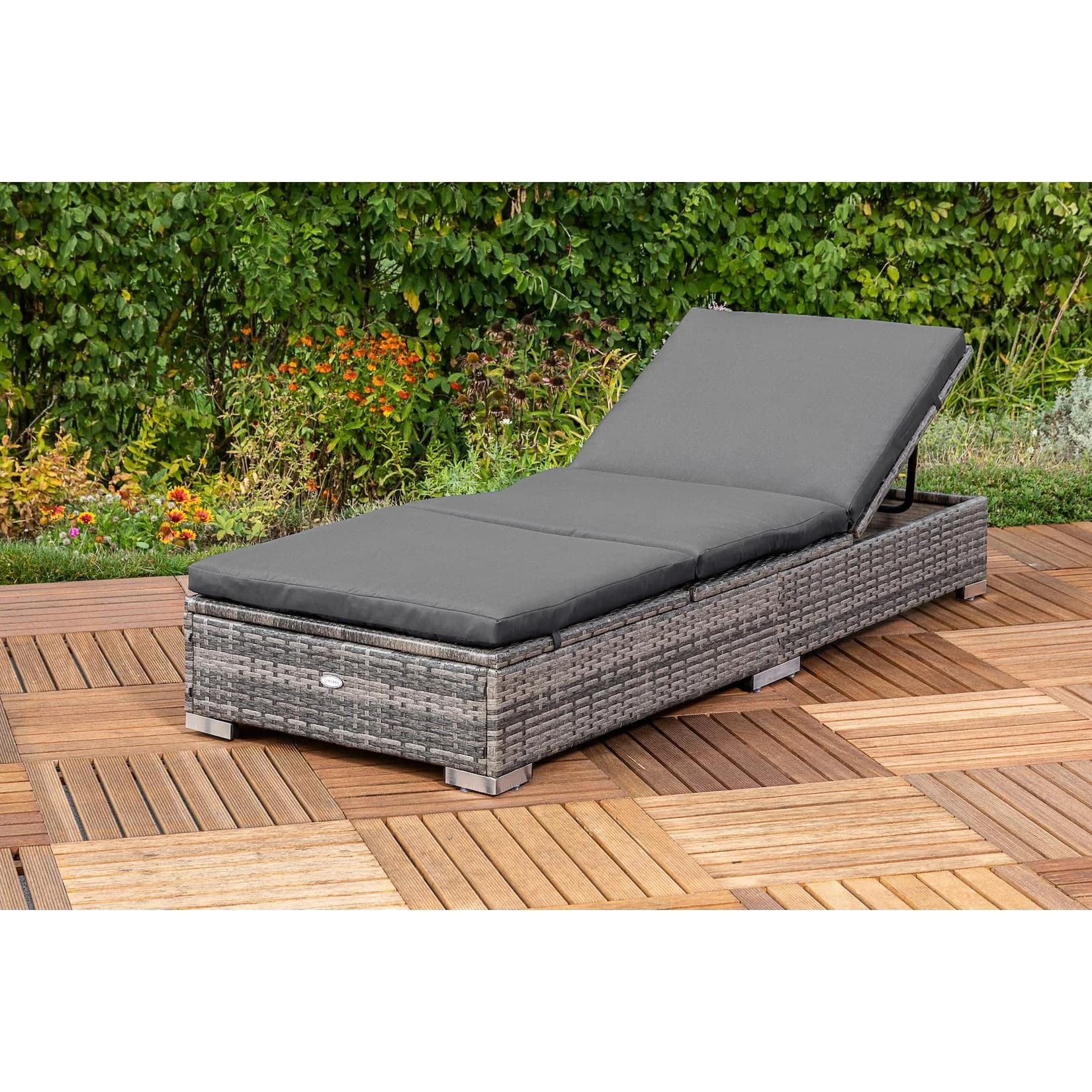 MERXX Gartenliege TOPSELLER Grau Verstellbar Polyrattan