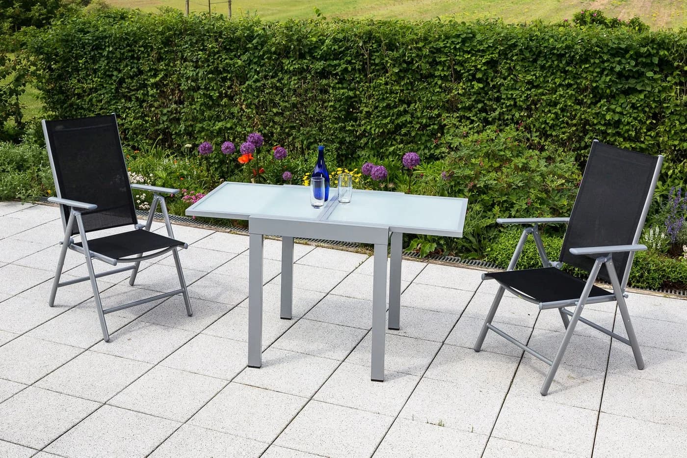 MERXX Balkonset Amalfi Schwarz mit ausziehbarem Tisch