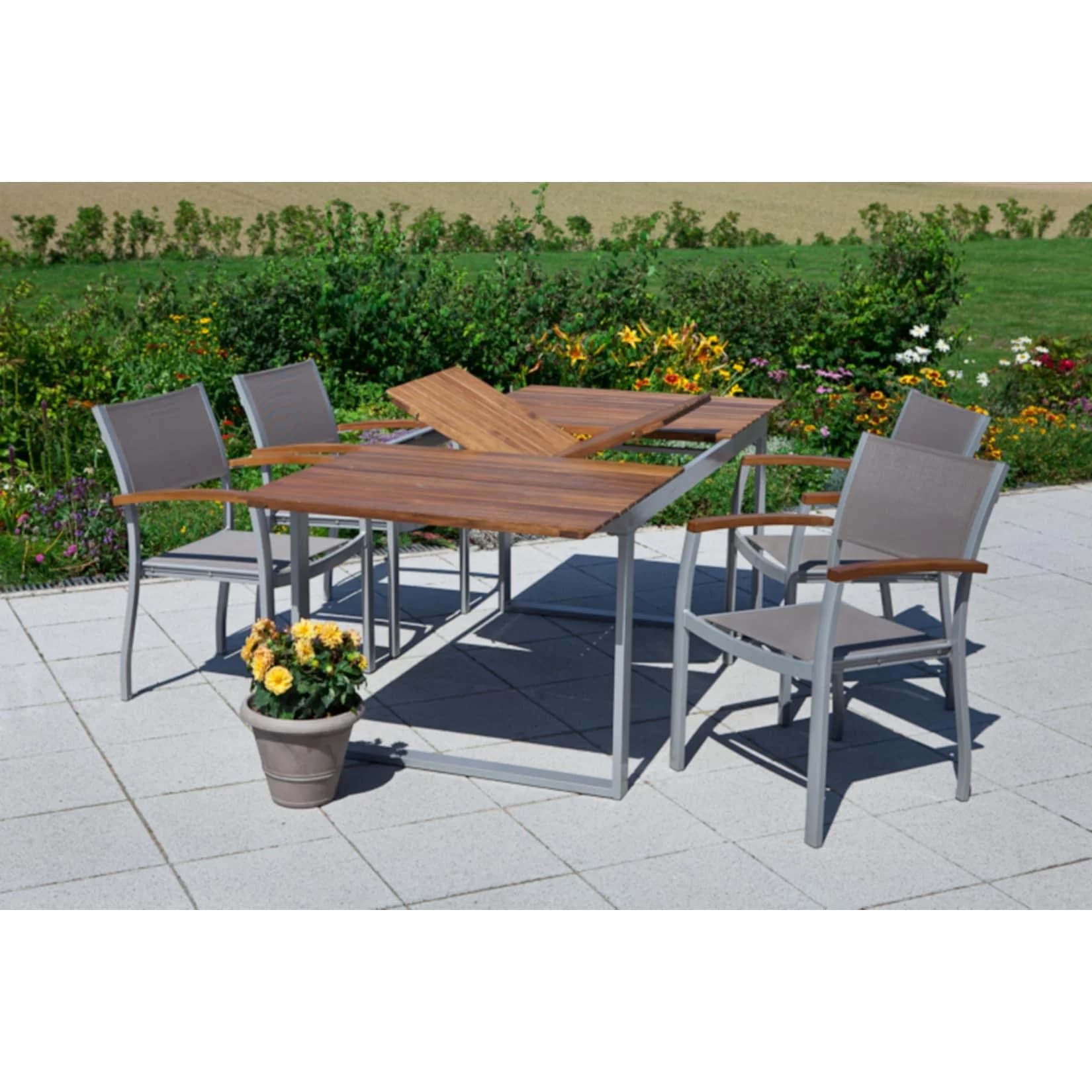 Merxx Naxos Garten-Essgruppe 5-tlg. mit ausziehbarem Tisch Beige/Silber