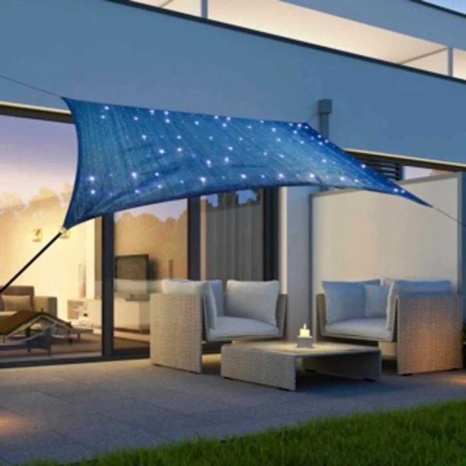 Haushalt International Sonnensegel UV 50 mit 100 LED Lichtern Schwarz-Blau