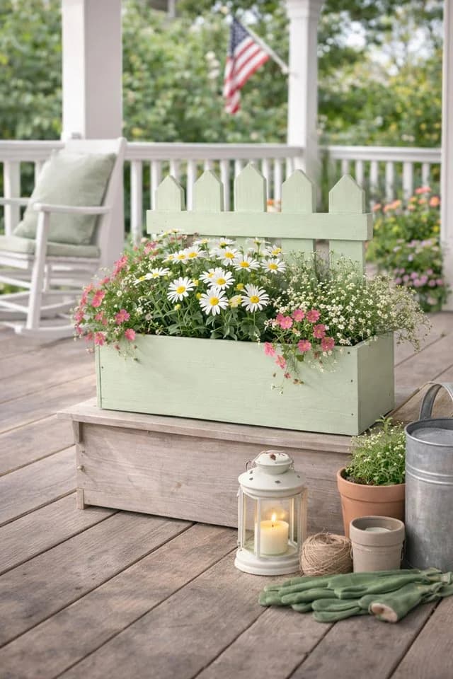 finehomegarden Blumenkasten Holz Zaun-Optik Grün - Bild 3