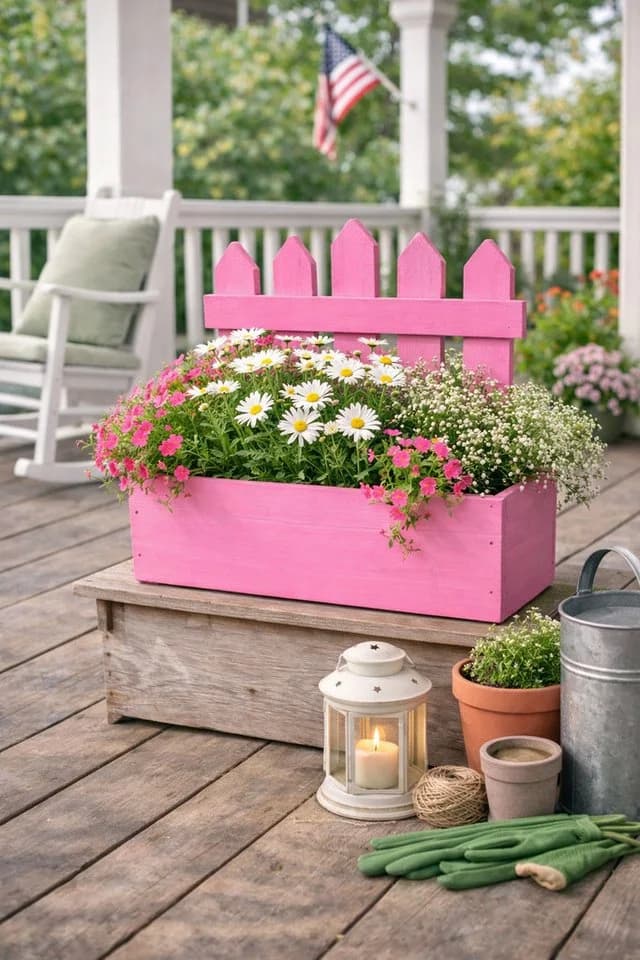 finehomegarden Blumenkasten Holz Zaun-Optik Pink - Bild 3