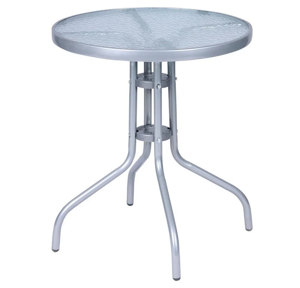 Linder Exclusiv Bistrotisch rund mit Glasplatte Silber