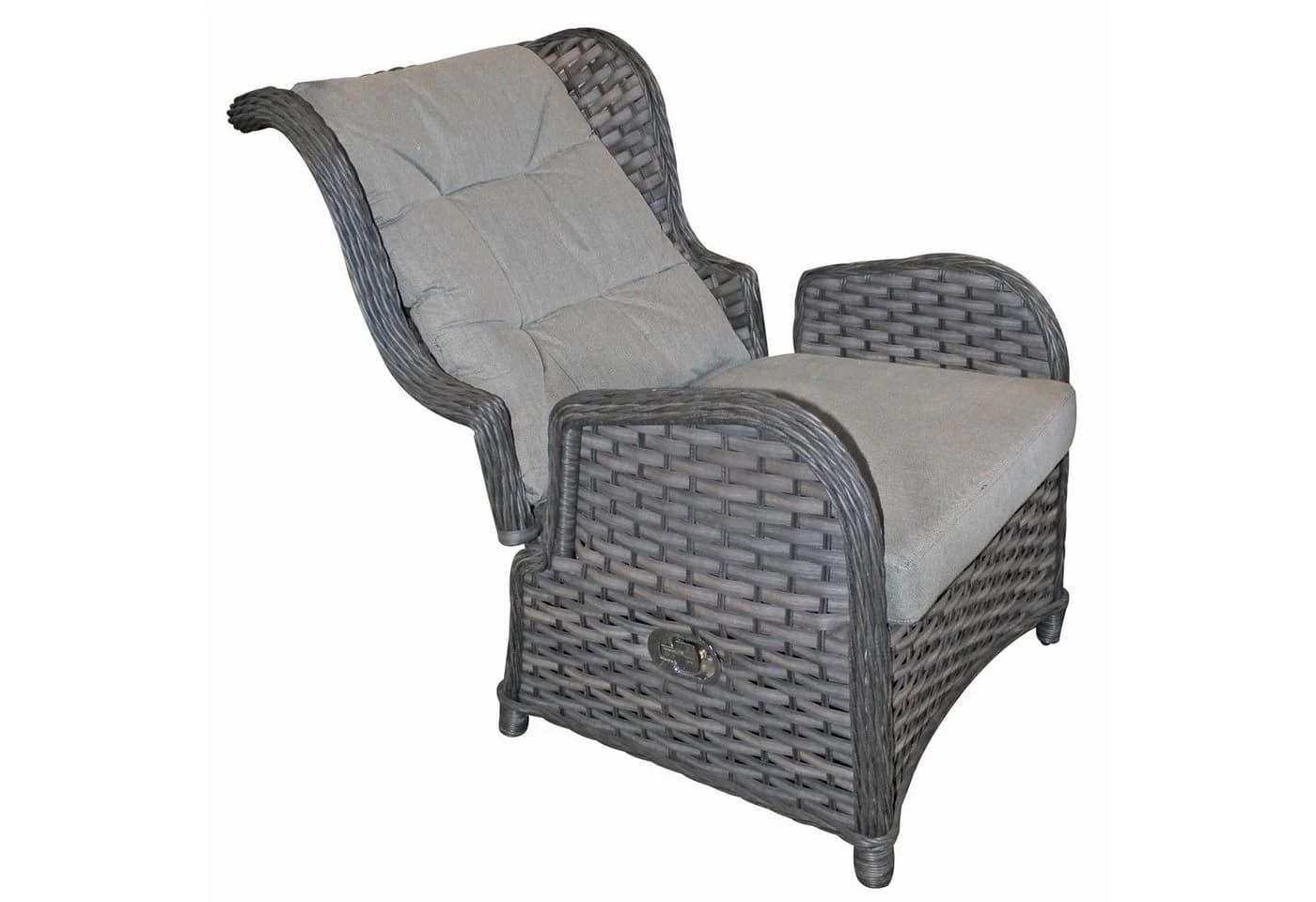 LEX Gartensessel Relaxsessel COMFORT mit Hocker - Grau - Polyrattan