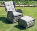 LEX Gartensessel Relaxsessel COMFORT mit Hocker - Grau - Polyrattan Bild 2