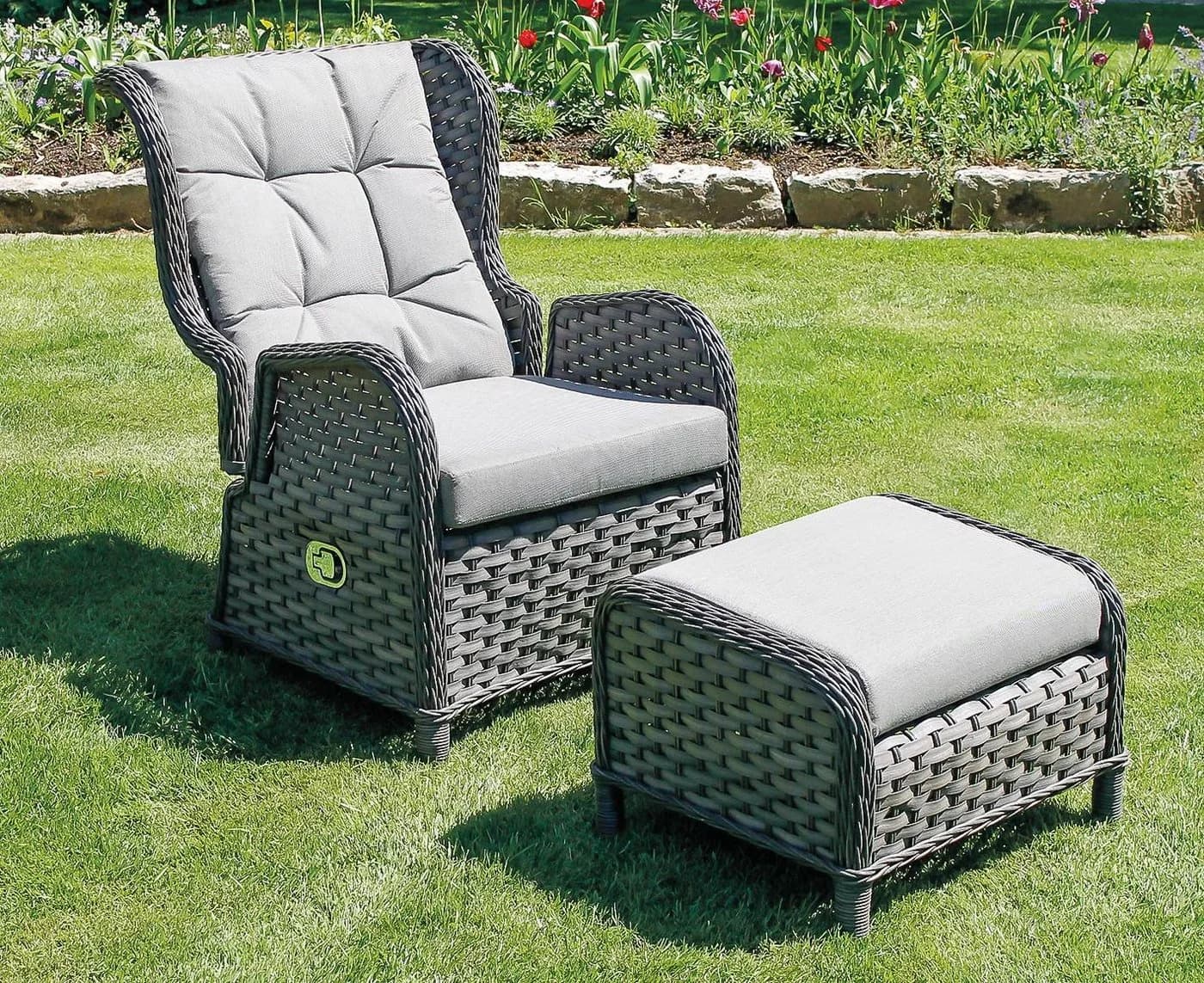 LEX Gartensessel Relaxsessel COMFORT mit Hocker - Grau - Polyrattan - Bild 2
