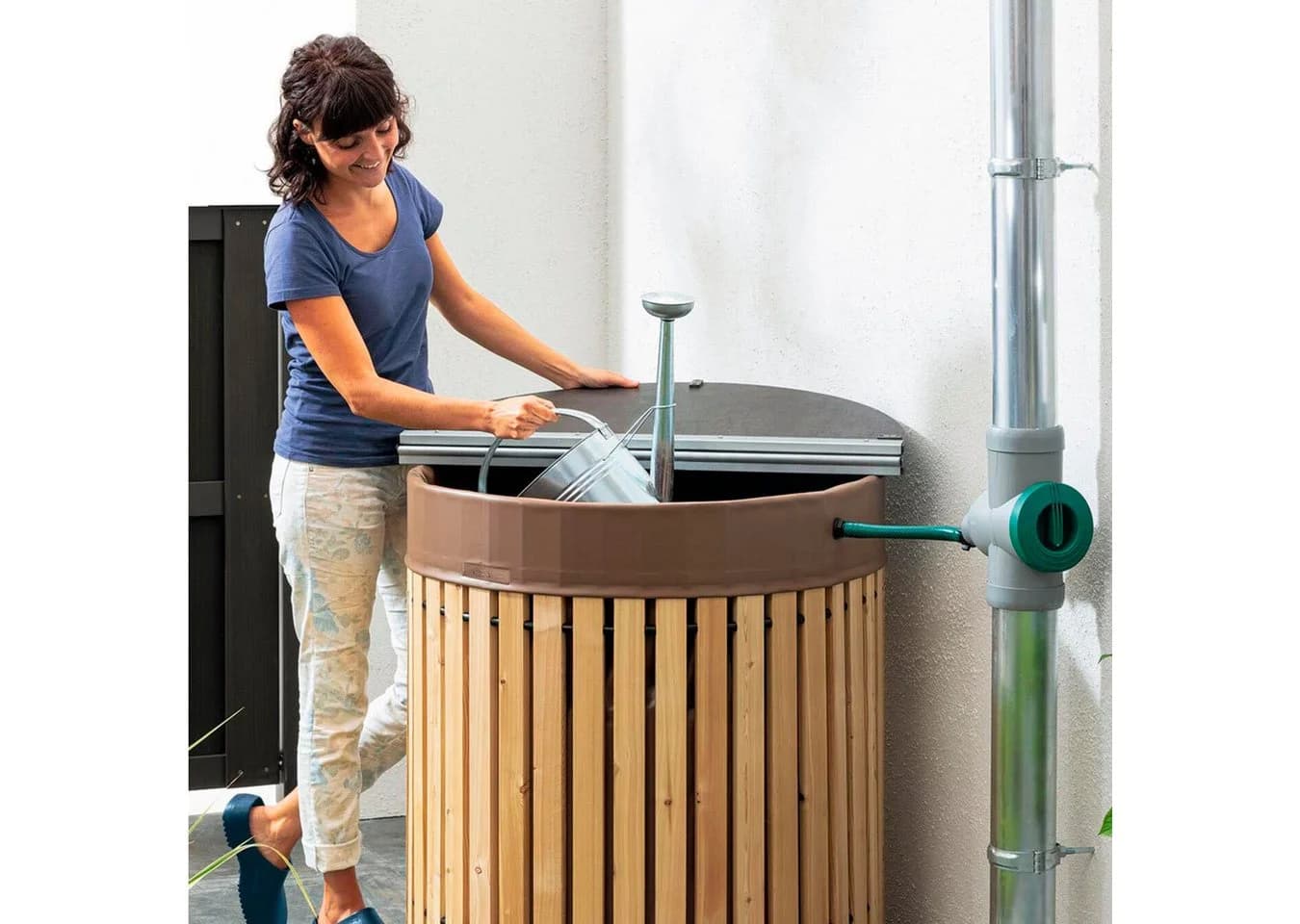 Beckmann Regentonnendeckel Größe 3 Dunkelbraun Aluminium Massivholz - Bild 2