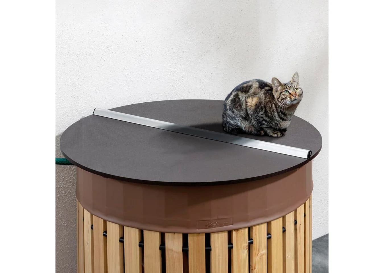 Beckmann Regentonnendeckel Größe 3 Dunkelbraun Aluminium Massivholz - Bild 4