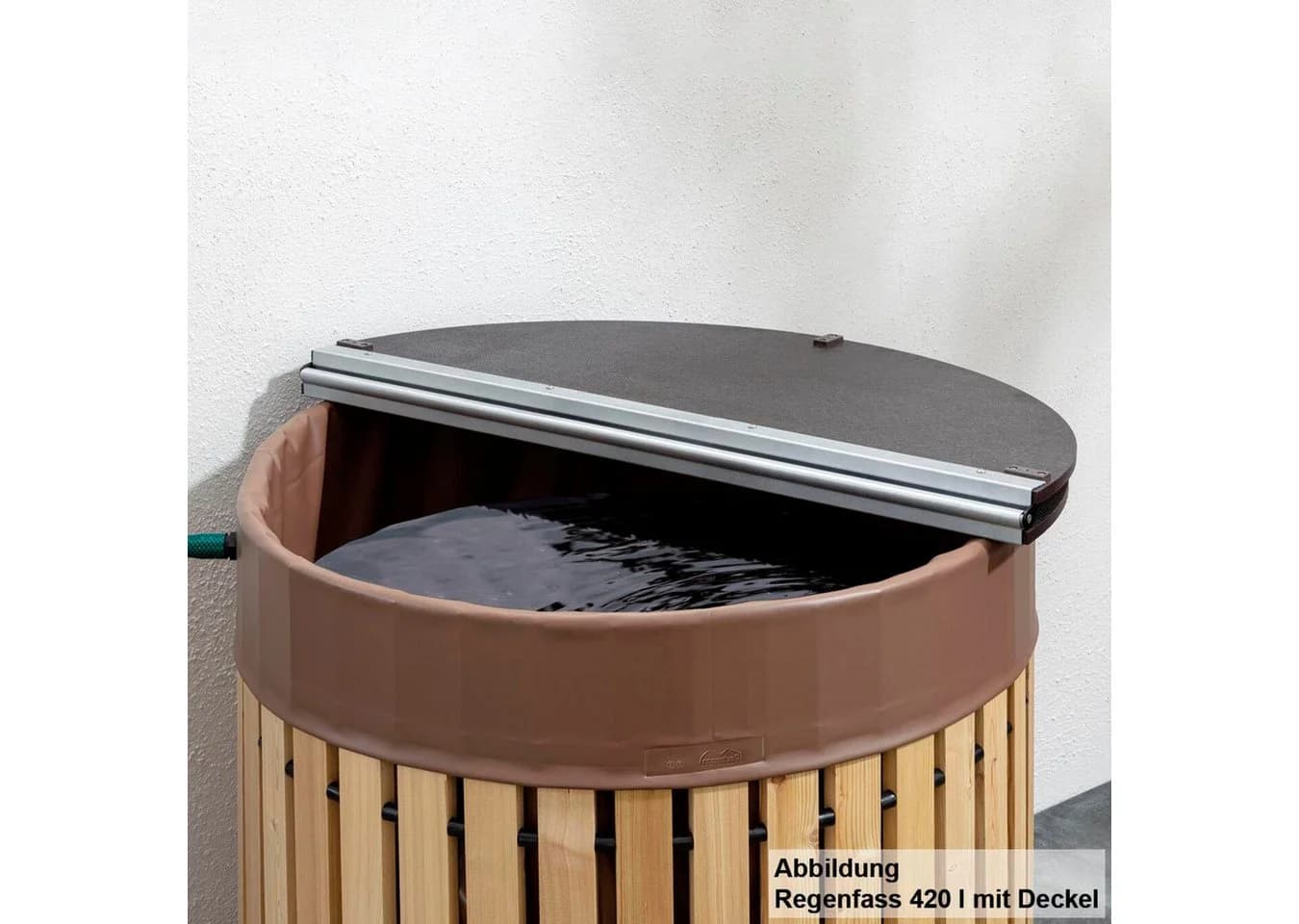 Beckmann Regentonnendeckel Größe 5 Dunkelbraun Aluminium Massivholz - Bild 3