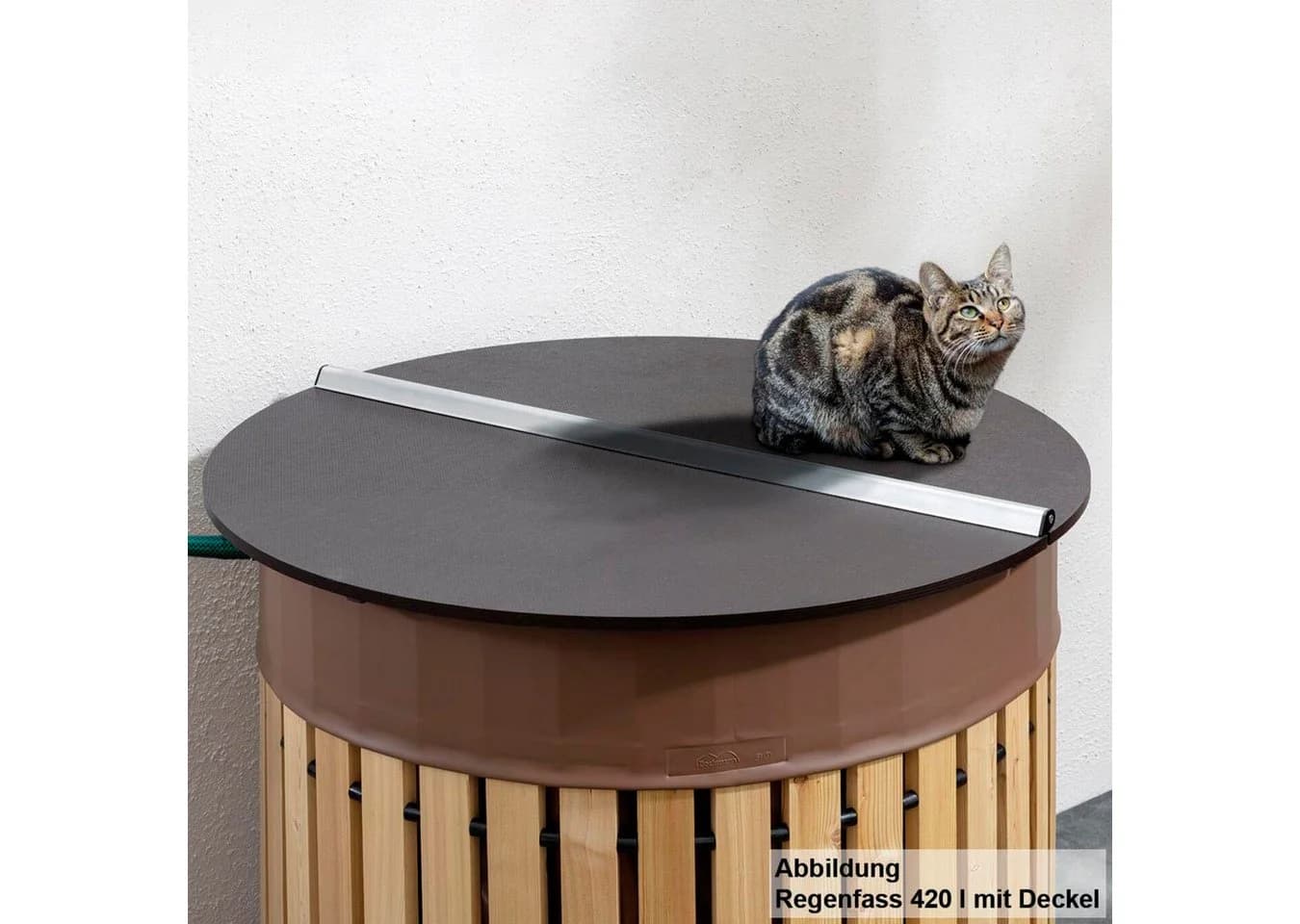 Beckmann Regentonnendeckel Größe 5 Dunkelbraun Aluminium Massivholz - Bild 4