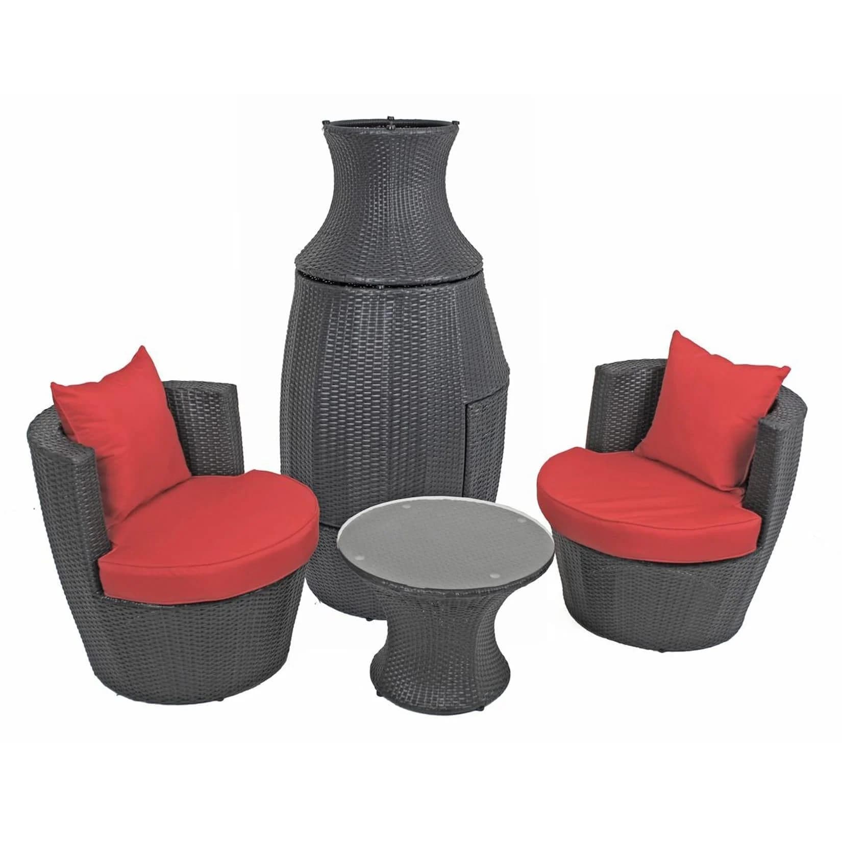 Garden Pleasure Balkonset Schwarz Polyrattan 2-tlg. mit roten Auflagen