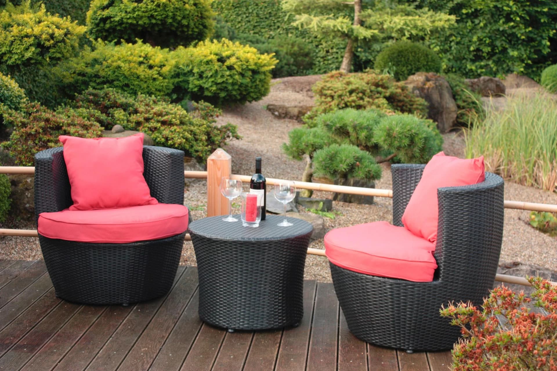 Garden Pleasure Balkonset Schwarz Polyrattan 2-tlg. mit roten Auflagen - Bild 2